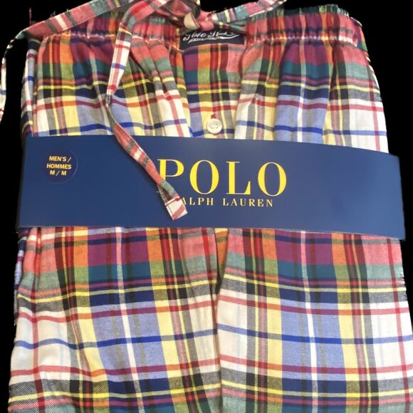 Men Polo Ralph Lauren 2-Piece 100% Cotton Tartan Plaid Pajamas Sleepwear Set S M - Picture 3 of 6